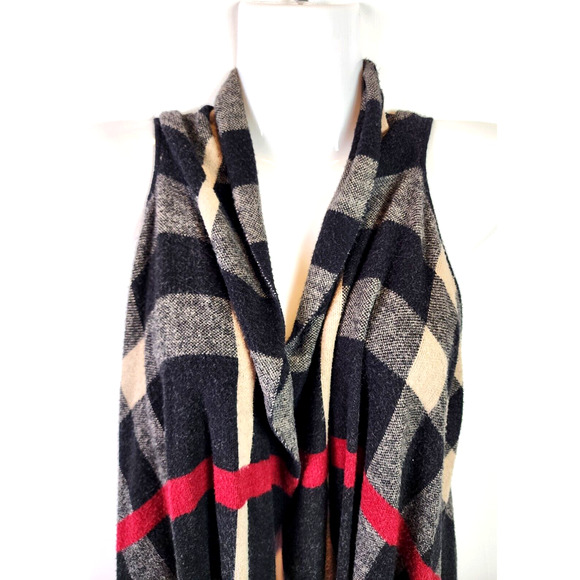 Como Vintage Multicolor Plaid Open Front Sleeveless Long Sweater Vest Size 1X - Picture 2 of 11
